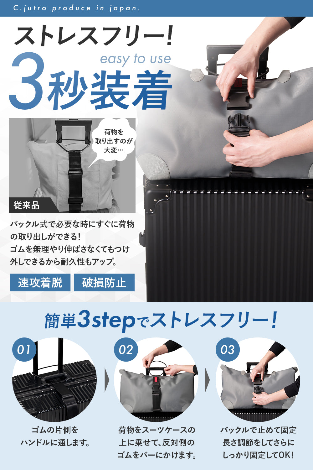 【整理収納アドバイザー監修】 荷物固定ベルト 旅行便利グッズ キャリーケース バンド ベルト 旅行用品 バッグとめるベルト 荷物 固定ベルト