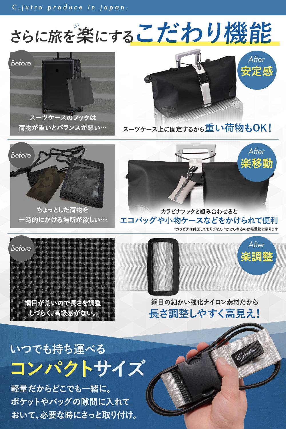 【整理収納アドバイザー監修】 荷物固定ベルト 旅行便利グッズ キャリーケース バンド ベルト 旅行用品 バッグとめるベルト 荷物 固定ベルト