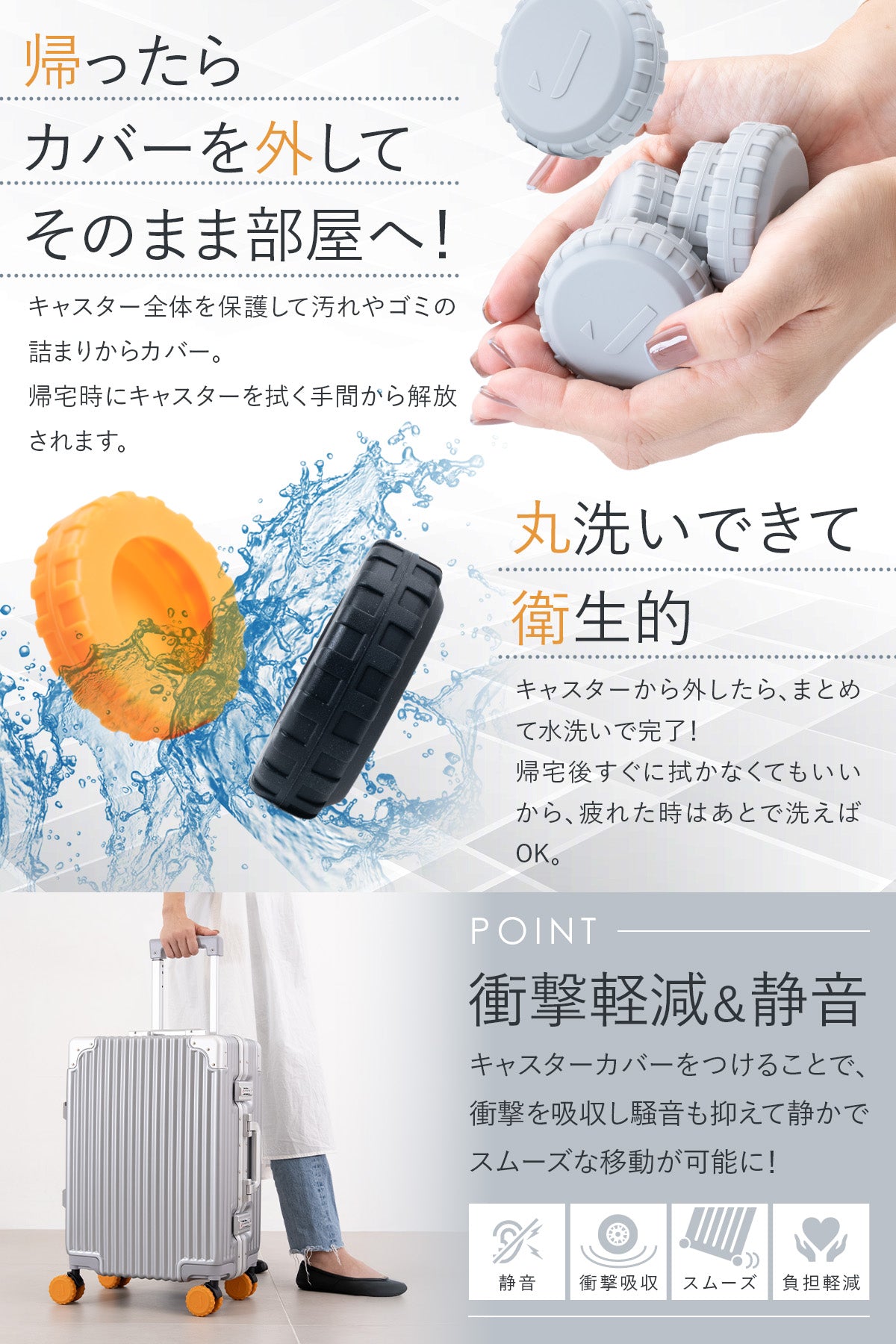 【全方位カバーで清潔×ずれにくい】 キャスターカバー スーツケース タイヤカバー 車輪カバー 旅行グッズ 摩耗防止 静音 丸洗いOK ギフト対応 10個セット
