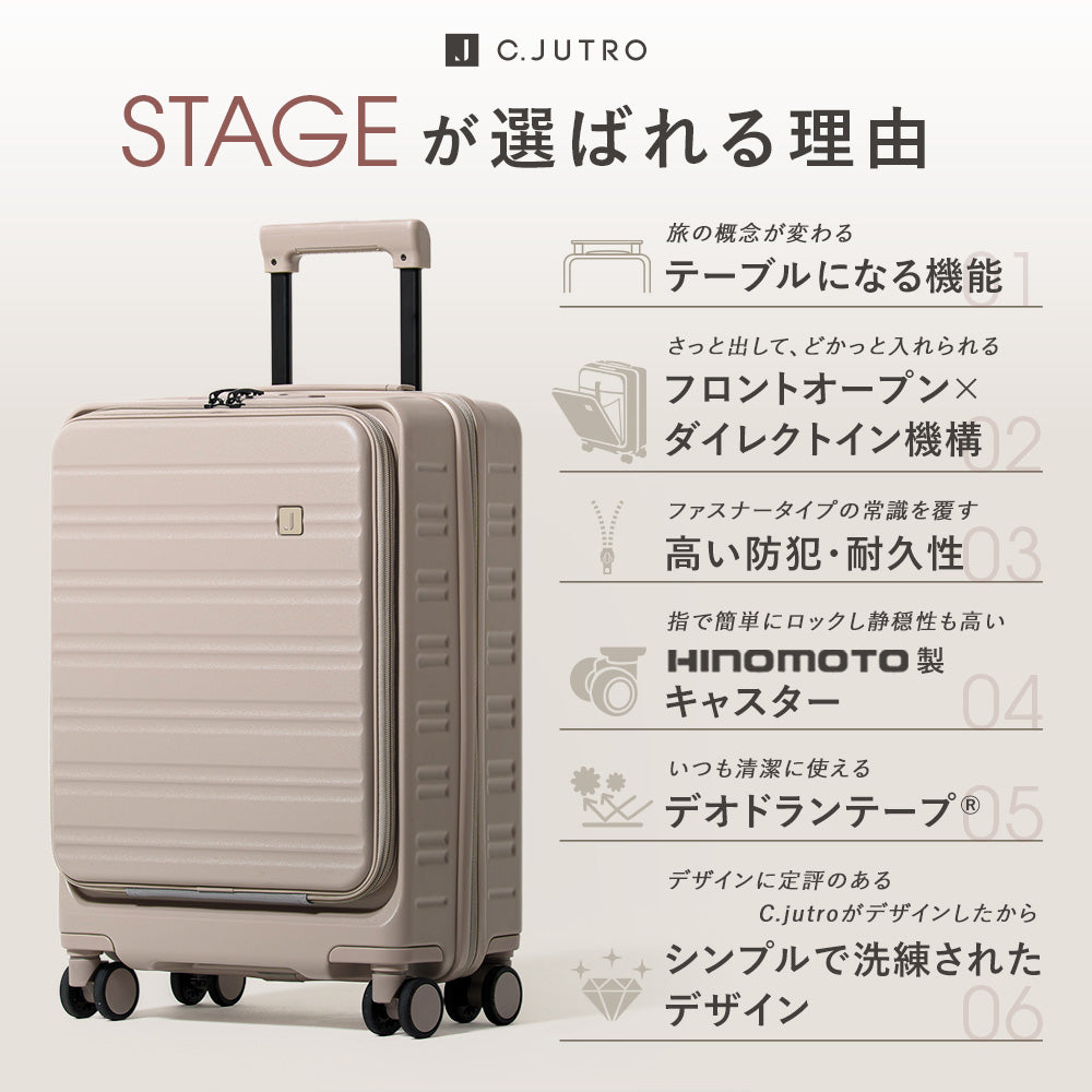 【机になるスーツケース】STAGE スーツケース キャリーケース 機内持ち込み キャリーバッグ フロントオープン テーブル式 拡張 盗難防止 38L